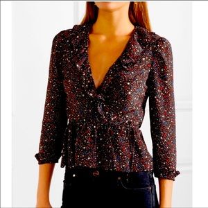 Madewell 100% Silk Ruffle Wrap Top Starry Night Size Medium